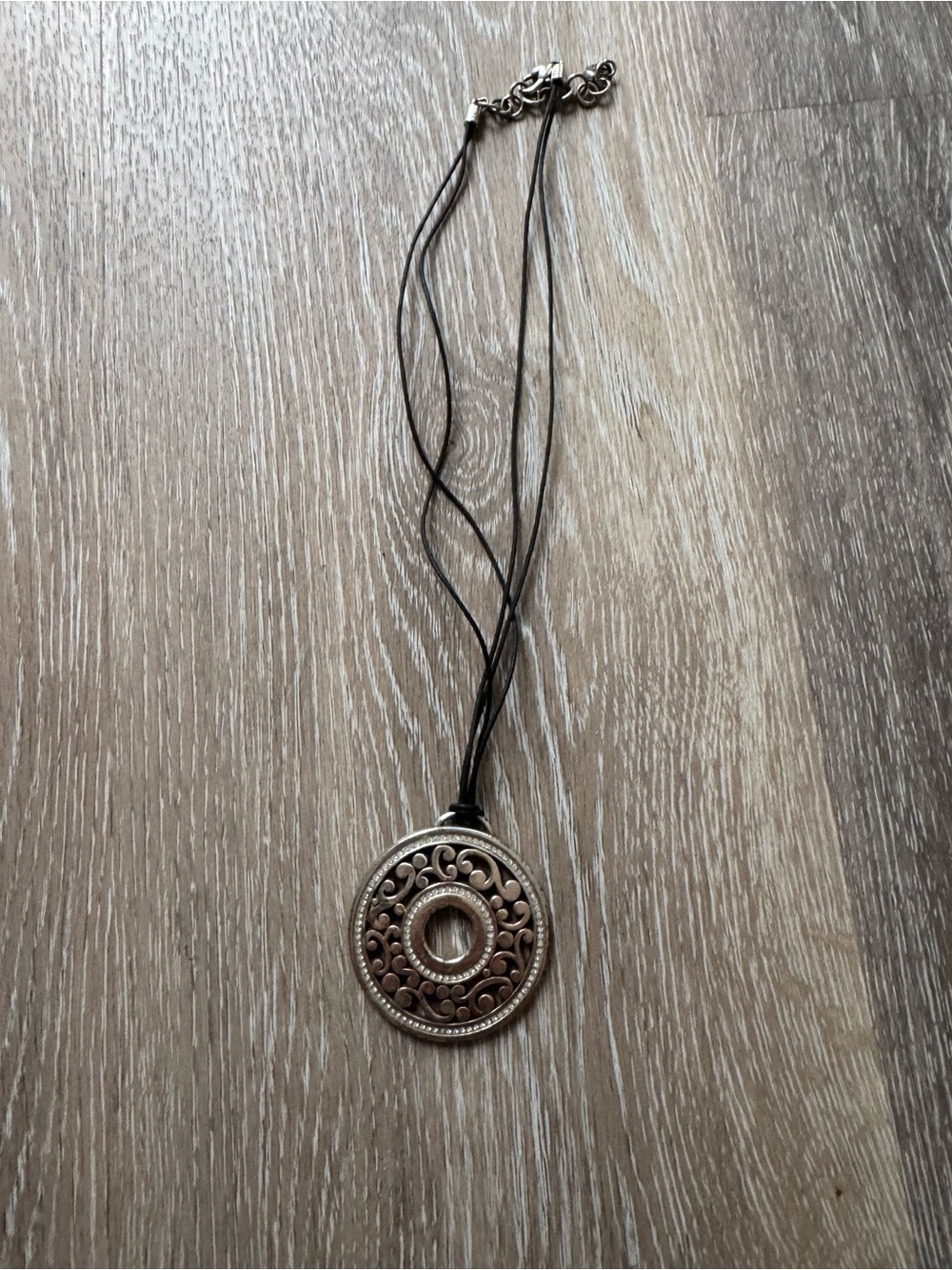 Brighton silver toned disk cord necklace